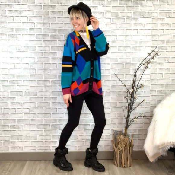 Vintage Sweaters - Vintage Casual Corner 90s Oversized Graphic Cardi